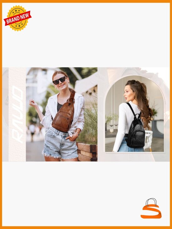 Anti Theft Convertible Sling Backpack, PU Leather Crossbody Daypack, Small